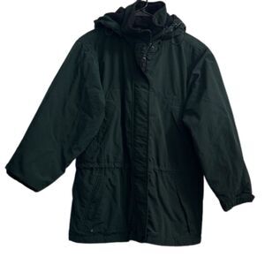 Eddie Bauer Mid Length Coat Button Zip Pockets Hood Womens XS Outdoor Ski Pocket